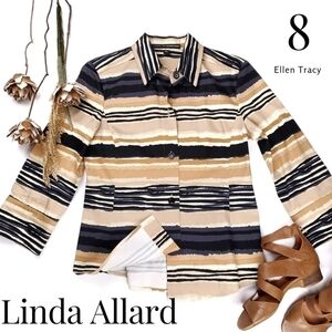 New Linda Allard Earth Tones Bold Stripe Thick Cotton Top Sz 8